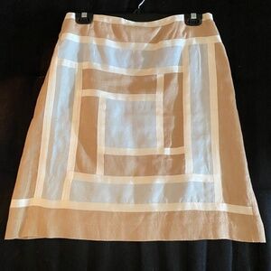 J. McLoughlin Linen Mini Skirt, Size 12, Beige & Blue & White